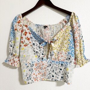 Green Goddess Mixed Floral Puff Sleeve Smocked Top